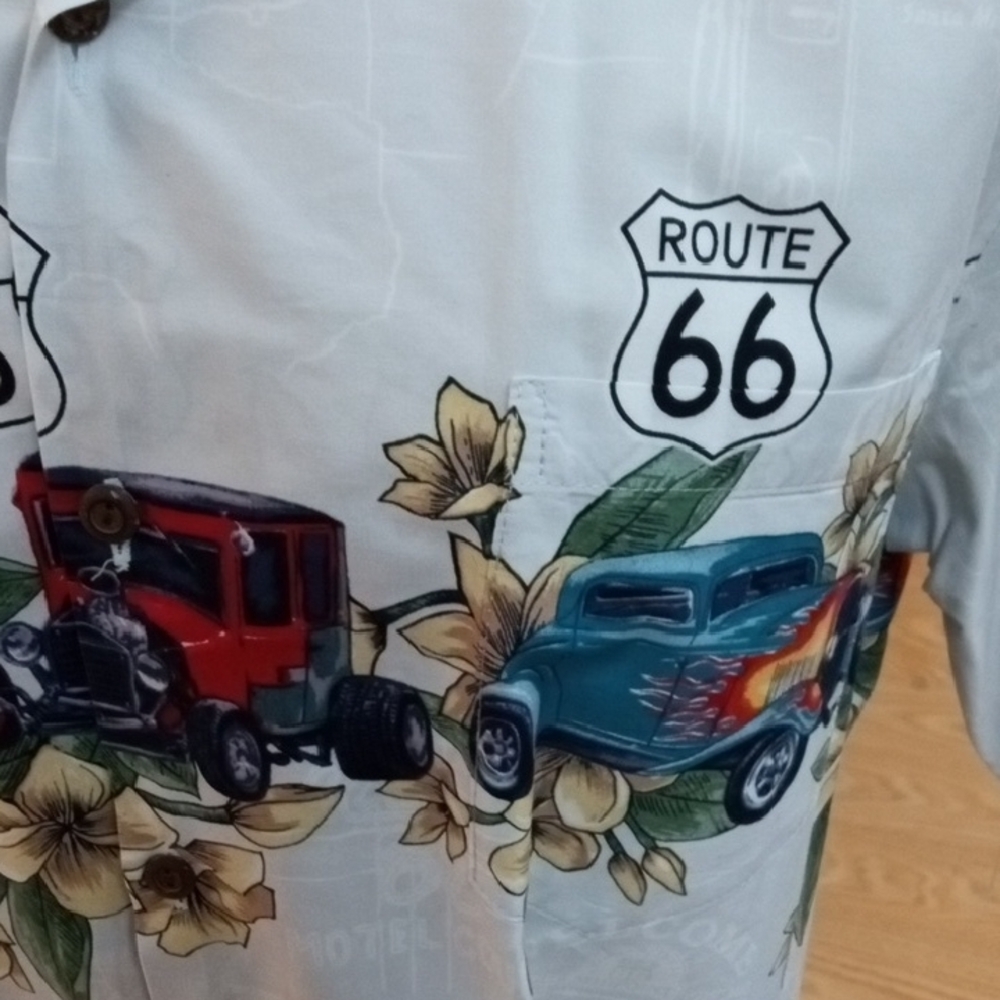 Route 66 Themed Men's White Shirt. Shirt Is More White Show Bluer In Photo